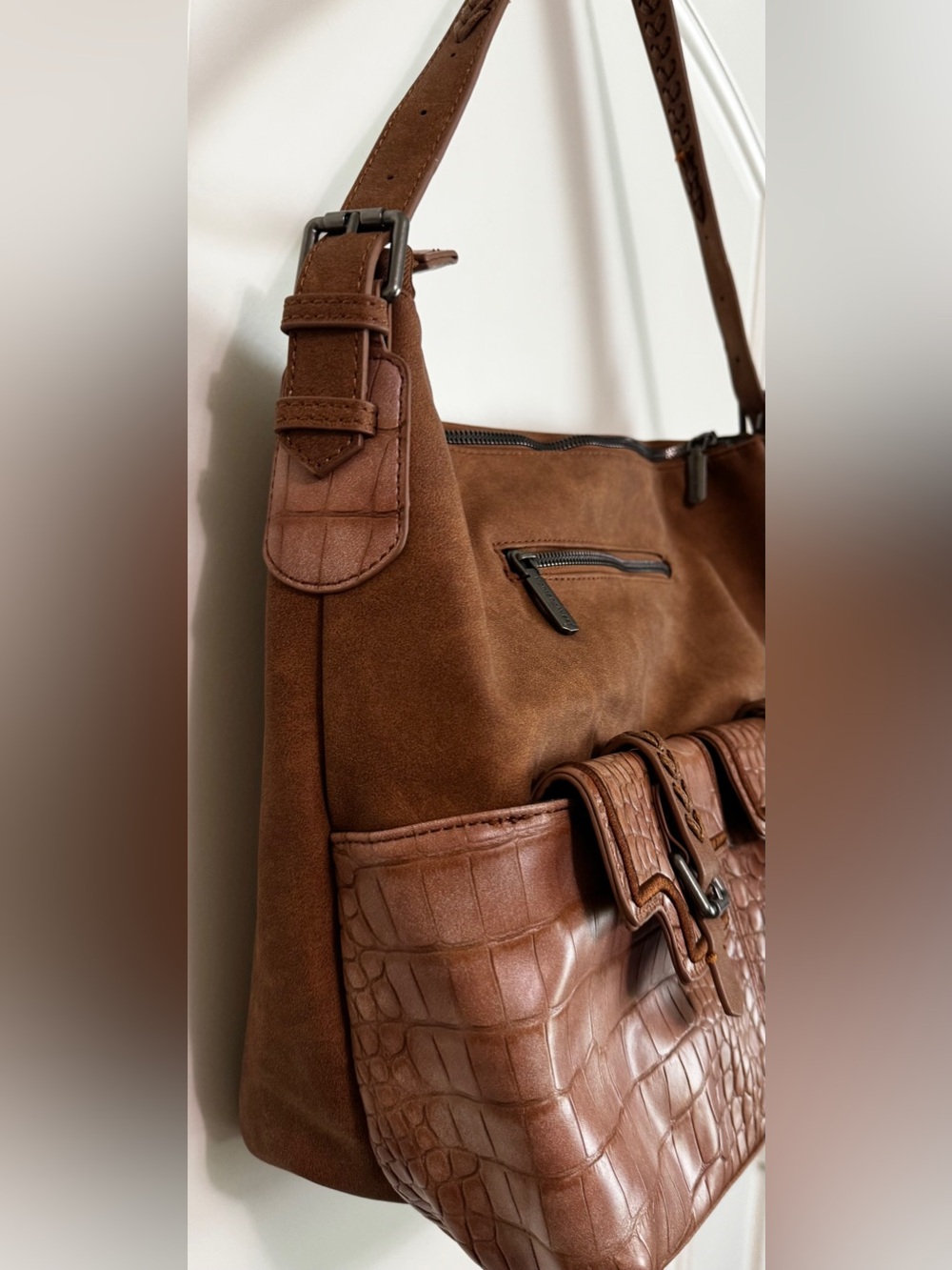 Montana West Brown Croc Print Concealed Carry Hobo Shoulder Bag - Picture 6 of 16